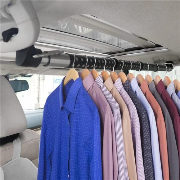 Rubber Car Clothes Hanger Bar, Expandable Heavy Duty Car Clothes Rack Expanded - Picture 1 of 7